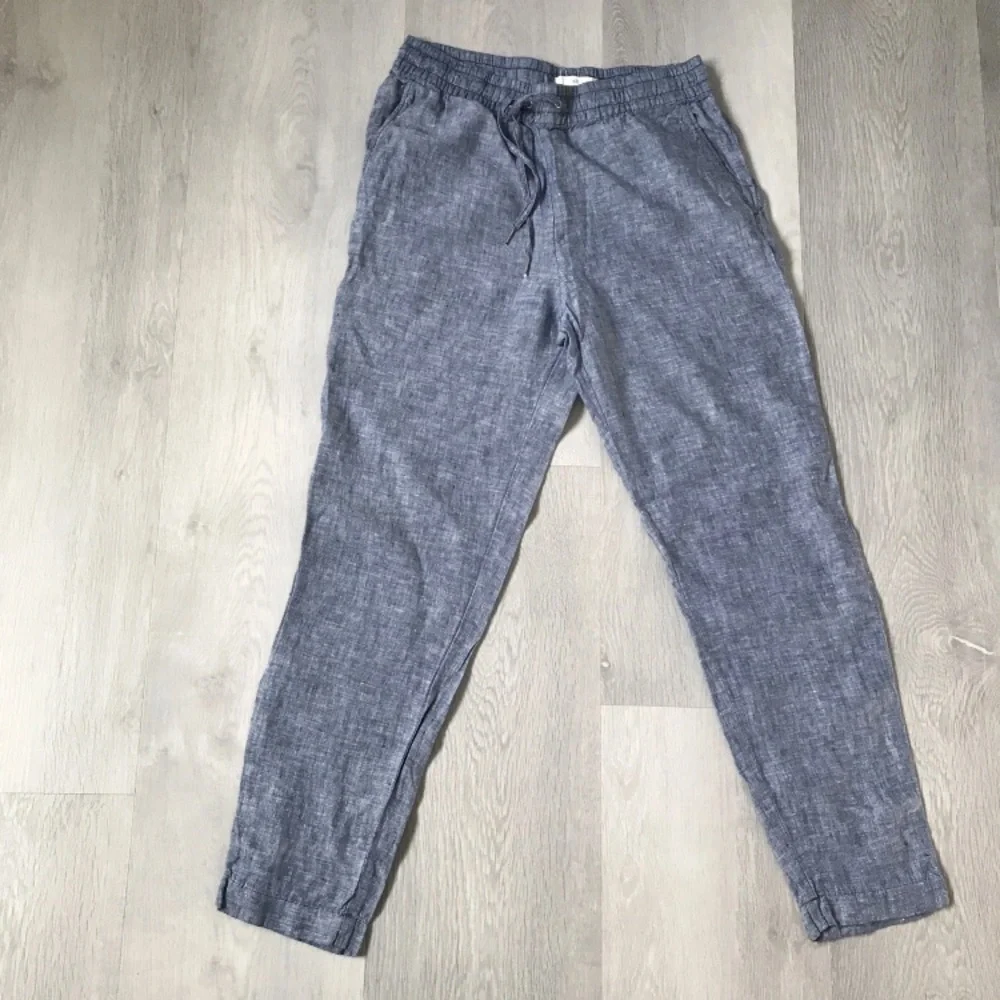H&M LINEN BLUE TROUSER PANTS WOMENS 4